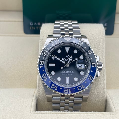 Rolex GMT-Master II stainless steel watch with blue and black bezel